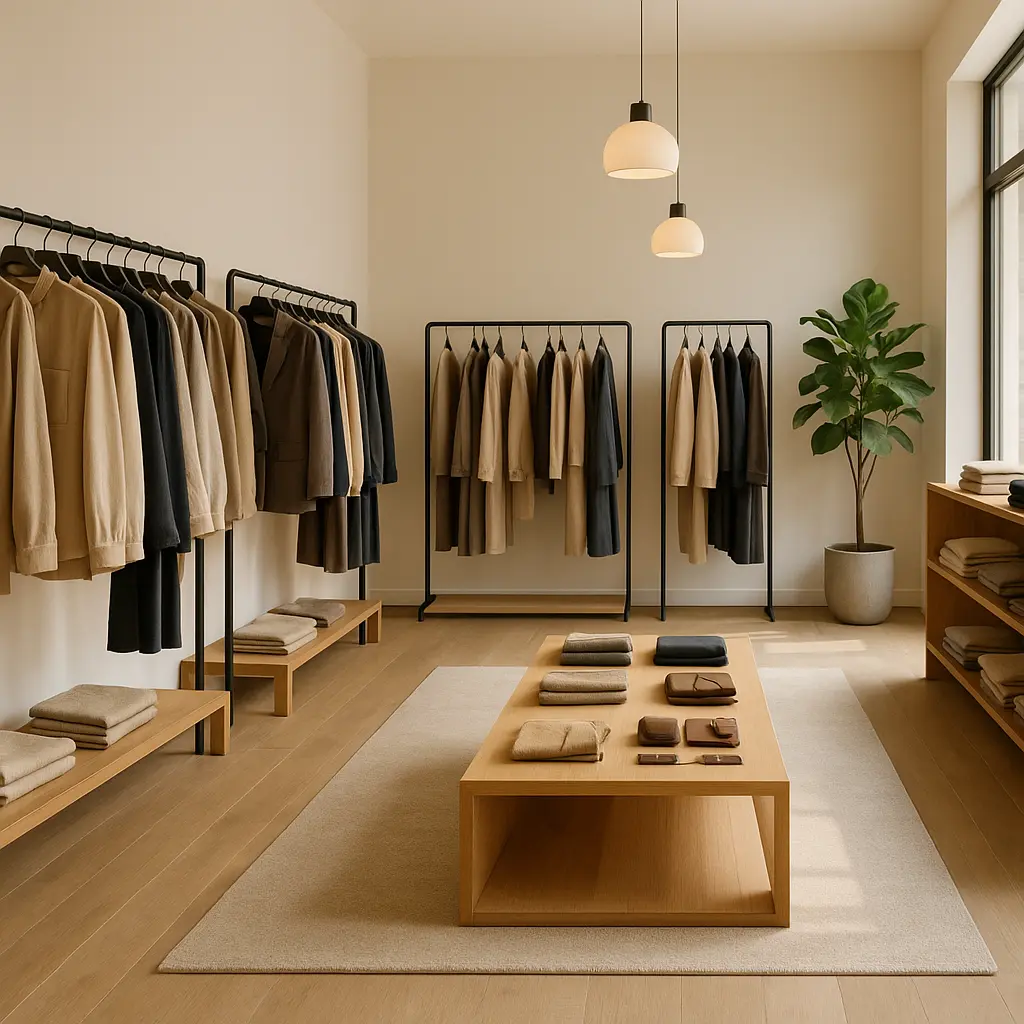 Modernes Boutique-Interieur mit Damen- und Herrenmode
