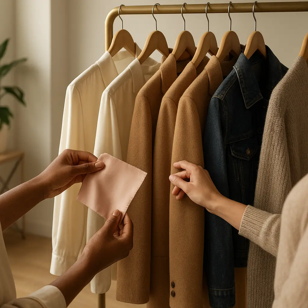 Styling-Beratung mit Kleidungsstücken und Stoffen